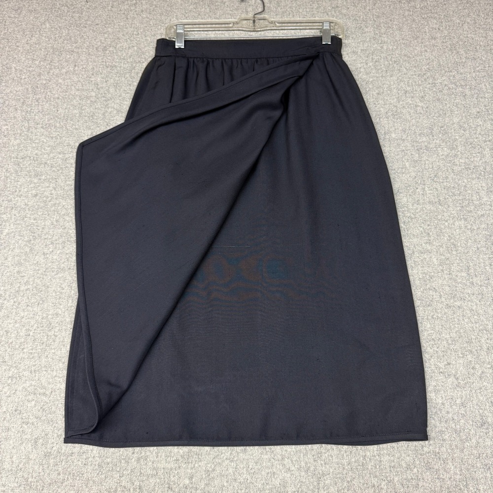 Emanuel Ungaro Parallele Paris Silk Wrap Skirt IT 44 US 8 Navy Blue Vintage Ital - Picture 7 of 11